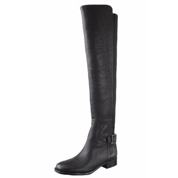 Tory Burch Leather Over the Knee Riding Boots Size 5 Black Low Block Heel - Picture 1 of 10